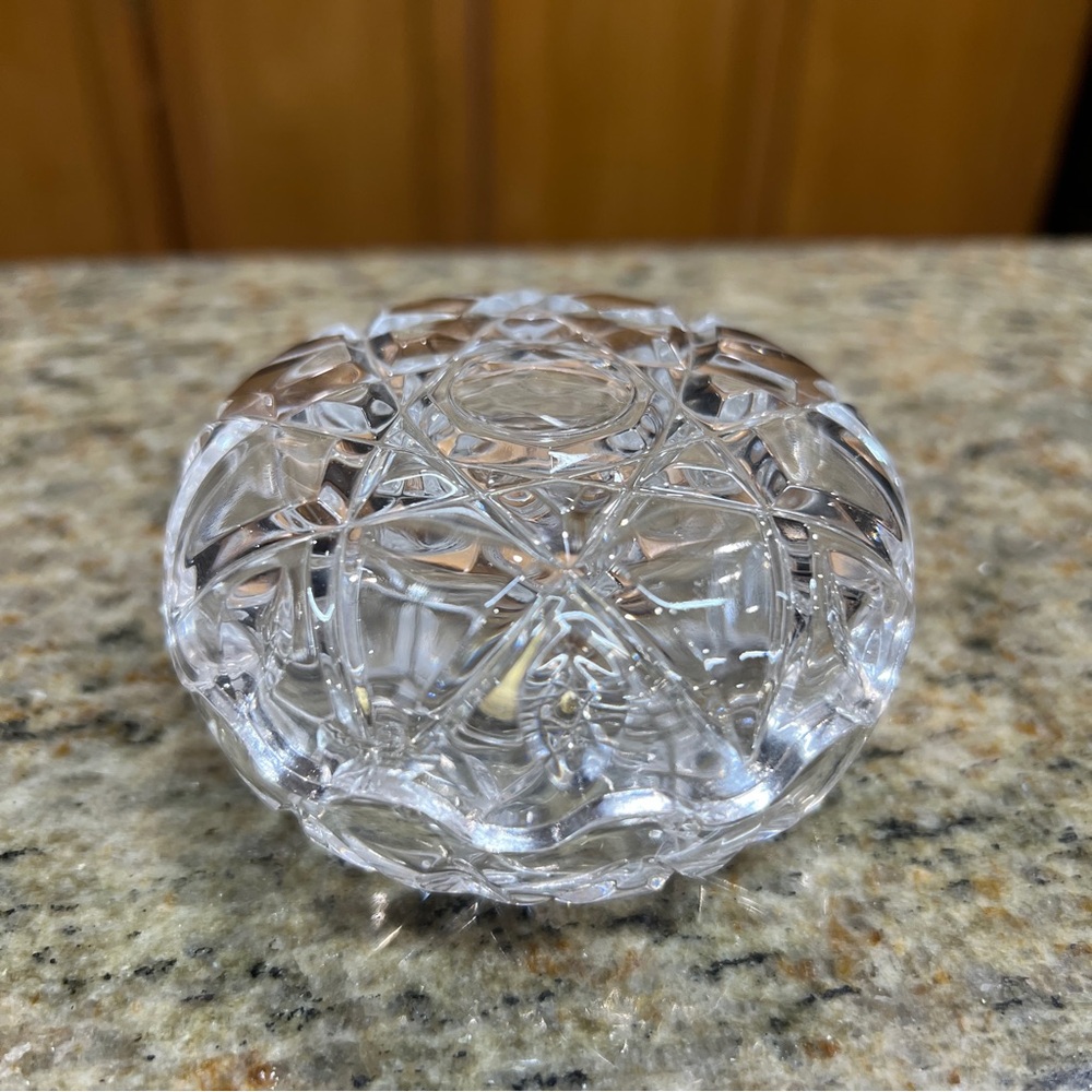 Vintage “Royal Crystal Rock” Round Trinket 3” with Wavy Edging. Made in Italy.